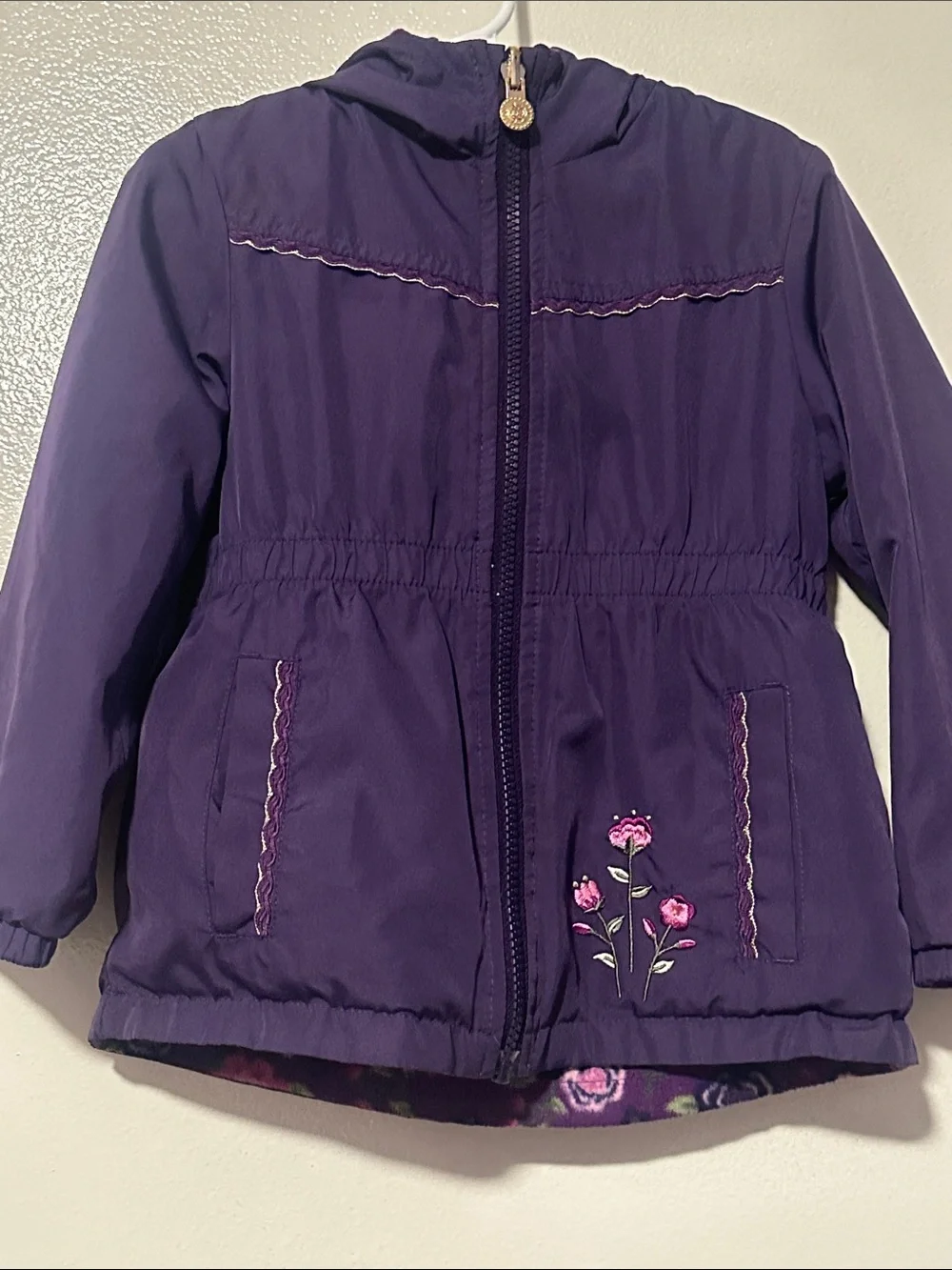 London Fog Girls Purple Hooded Floral Jacket